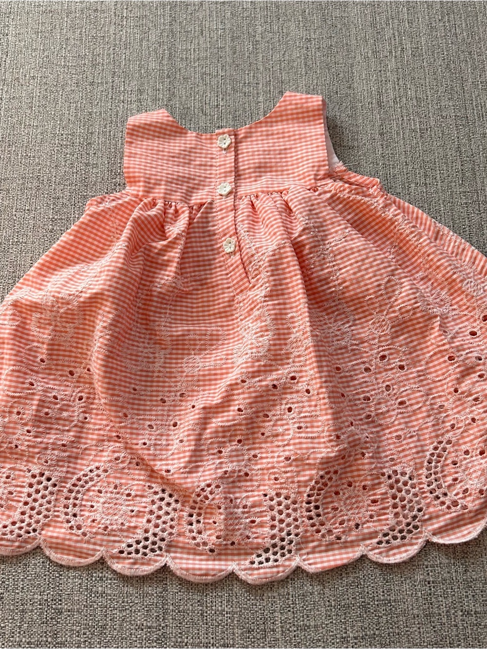 Bonnie Baby Peach Gingham Eyelet Sundress with Rosette. Size 12M - Picture 2 of 6